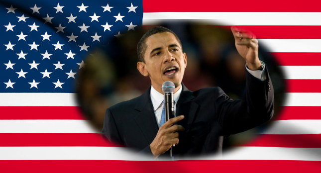 アメリカ国旗とオバマ