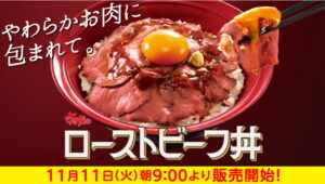 すき家、「ローストビーフ丼」を初投入、１１月１１日から全国１９６７店舗で販売